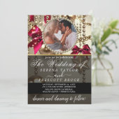 美しい輝エレガントかしい結婚写真を1つにまとめる 招待状 (スタンド正面)