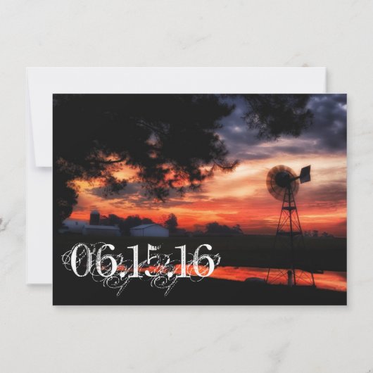 美しい農場の風車の日没の結婚式招待状 招待状 (裏面)