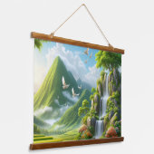 美しい農村と滝 吊り下げ型タペストリー (傾斜あり)