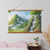 美しい農村と滝 吊り下げ型タペストリー (寝室)