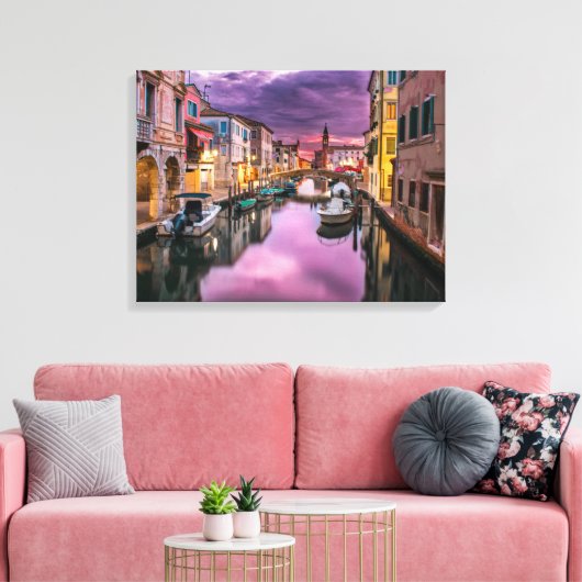 美しい運河と建物&ボート キャンバスプリント (インサイチュ (リビング))