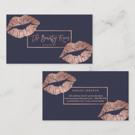 美しい部屋のタイポグラフィの唇ののどのばら色の金ゴールド 名刺 (正面/裏面)