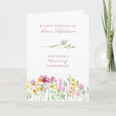 美しい野の花が咲き誇る素敵な誕生日 カード (正面)