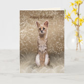 美しい野生のアフリカ産のセルヴァル猫 カード (黄色い花)