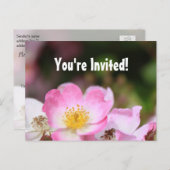 美しい野生のピンクのバラの花咲きの卒業パーティー インビテーションポストカード (正面/裏面)