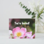美しい野生のピンクのバラの花咲きの卒業パーティー インビテーションポストカード (スタンド正面)