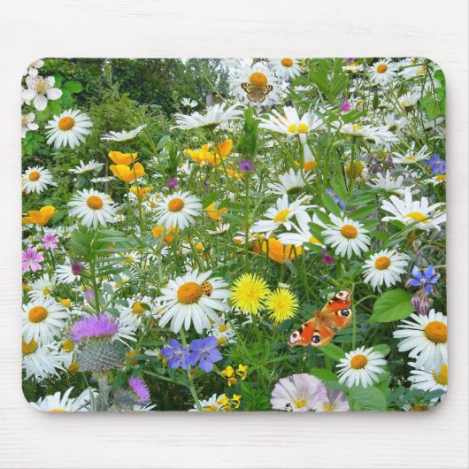美しい野生の花および蝶草原 マウスパッド (正面)