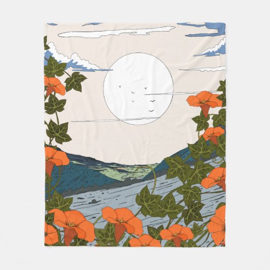 美しい野生の花の草原の風景 フリースブランケット (正面)