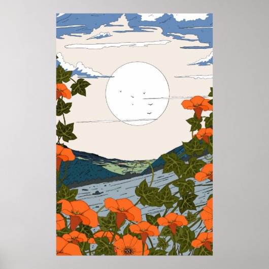 美しい野生の花の草原の風景 ポスター (正面)