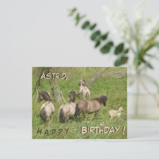 美しい野生の馬 カスタム誕生日ポストカード ポストカード (スタンド正面)