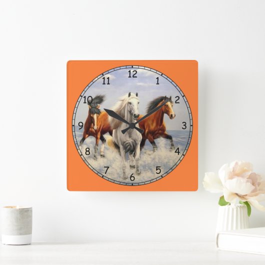 美しい野生の馬 スクエア壁時計 (ホーム)