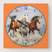 美しい野生の馬 スクエア壁時計 (正面)