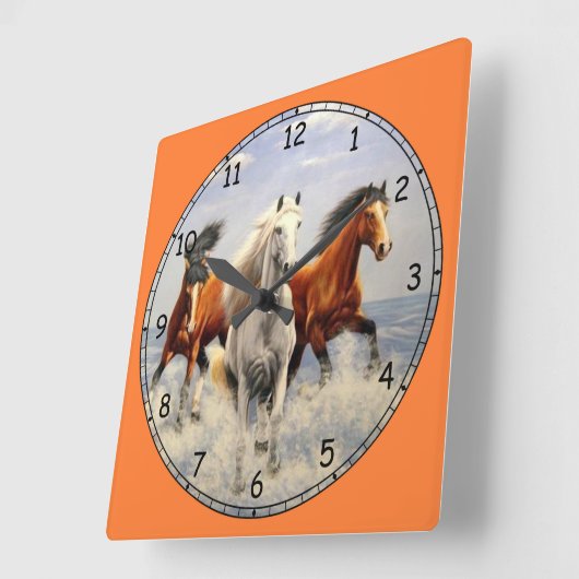 美しい野生の馬 スクエア壁時計 (傾斜)