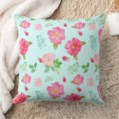 美しい野生ピンクのバラおよびバラの実の水彩画 クッション (ブランケット)