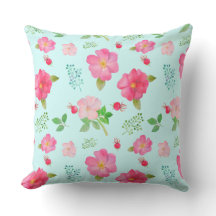 美しい野生ピンクのバラおよびバラの実の水彩画