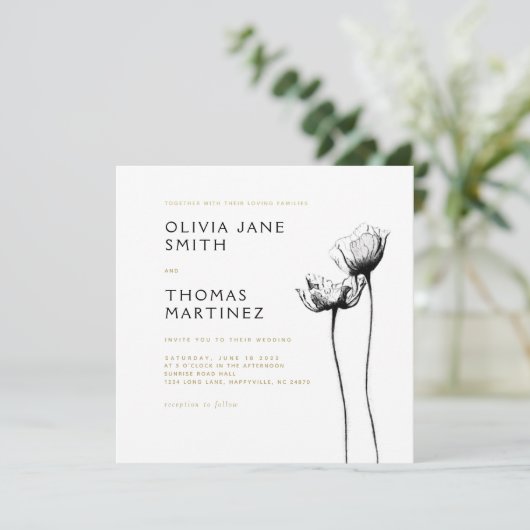 美しい野生素朴黒エレガントフローラ結婚ズ 招待状 (スタンド正面)