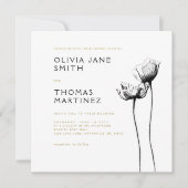 美しい野生素朴黒エレガントフローラ結婚ズ 招待状 (正面)