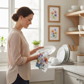 美しい野生色の庭の花水色 キッチンタオル