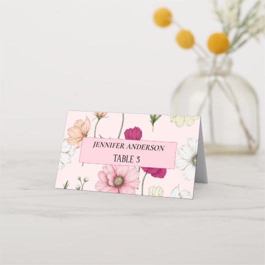 美しい野花結婚の座席表 プレイスカード (正面)