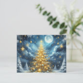 美しい金のクリスマスツリー 青 ポストカード (スタンド正面)