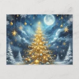 美しい金のクリスマスツリー 青 ポストカード