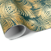 美しい金ゴールドとティール（緑がかった色）熱帯葉 ラッピングペーパー (ロールコーナー)