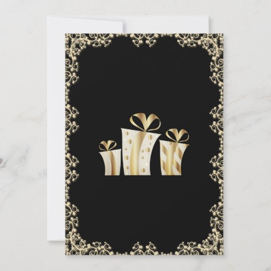 美しい金ゴールドとブラック誕生日 招待状 (裏面)