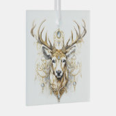 美しい金ゴールドと白いクリスマスディアーデザイン ガラスオーナメント (正面右)