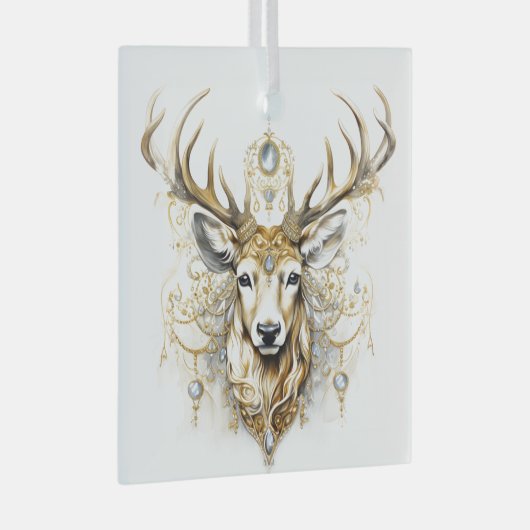 美しい金ゴールドと白いクリスマスディアーデザイン ガラスオーナメント (正面右)