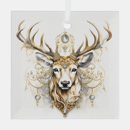 美しい金ゴールドと白いクリスマスディアーデザイン ガラスオーナメント (裏面)