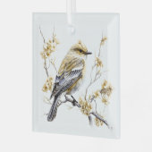 美しい金ゴールドと白いクリスマスバードデザイン ガラスオーナメント (正面左)