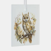 美しい金ゴールドと白いクリスマスフクロウのデザイン ガラスオーナメント (正面右)