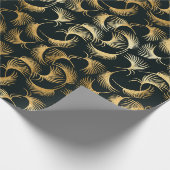 美しい金ゴールドと黒い熱帯葉の ラッピングペーパー (角)
