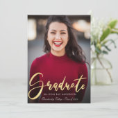 美しい金ゴールドの原稿の卒業の発表の写真 サンキューカード (スタンド正面)