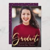 美しい金ゴールドの原稿の卒業の発表の写真 サンキューカード (正面/裏面)