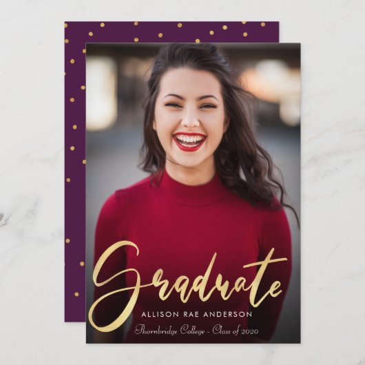 美しい金ゴールドの原稿の卒業の発表の写真 サンキューカード (正面/裏面)