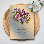 美しい金ゴールドアクセント蝶ブライダルシャワー 招待状