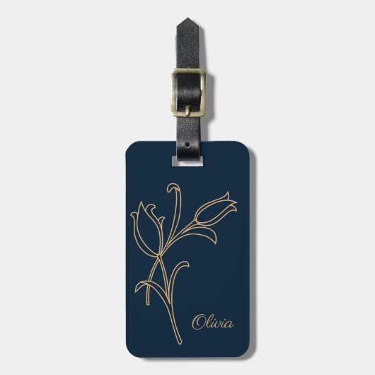 美しい金ゴールドアールデコチューリップ荷物タグ ラゲッジタグ (正面縦)