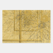 美しい金ゴールドオレンジ緑の花のパターン ラッピングペーパーシート (正面3)