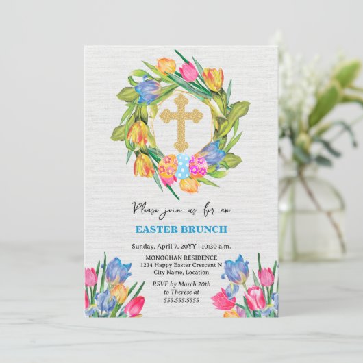 美しい金ゴールドクロスイースターエッグチューリップ 招待状 (スタンド正面)