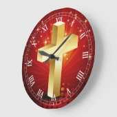 美しい金ゴールドクロスクリスマスクロック ラージ壁時計 (傾斜)