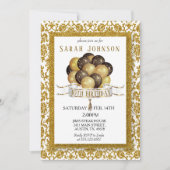 美しい金ゴールドグリッターダマスク誕生日 招待状 (正面)