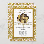 美しい金ゴールドグリッターダマスク誕生日 招待状 (正面/裏面)