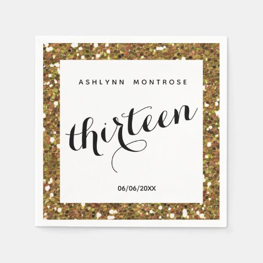 美しい金ゴールドグリッター13誕生日 スタンダードカクテルナプキン (正面)