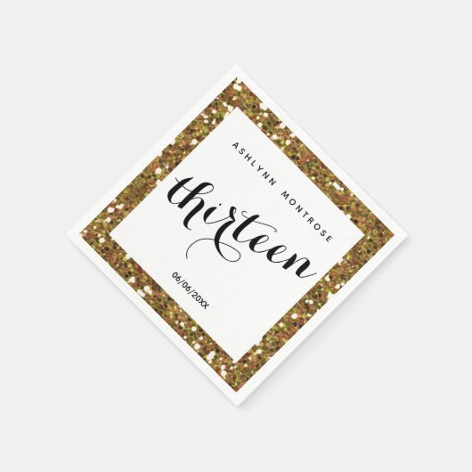 美しい金ゴールドグリッター13誕生日 スタンダードカクテルナプキン (角)