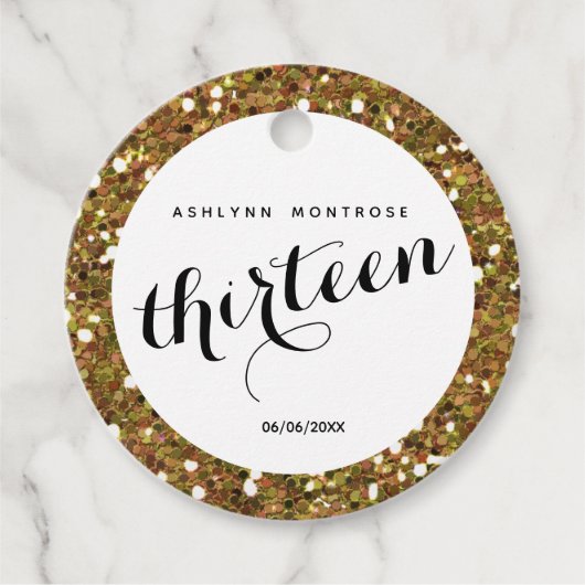 美しい金ゴールドグリッター13誕生日 フェイバータグ (正面)