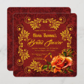 美しい金ゴールドグリッター&秋バラブライダルシャワー 招待状 (正面/裏面)