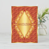 美しい金ゴールドダイヤモンドのオレンジ色の招待 招待状 (スタンド正面)