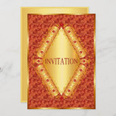 美しい金ゴールドダイヤモンドのオレンジ色の招待 招待状 (正面/裏面)