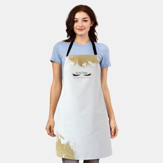 美しい金ゴールドダステッドマスカラアイラッシュラグジュアス エプロン (着用した状態)